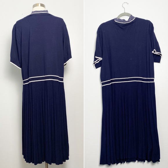 NWT Draper James Dots Bowtie Neck Navy Blue Pleated Sweater Knit Dress Womens 3X - Picture 11 of 14